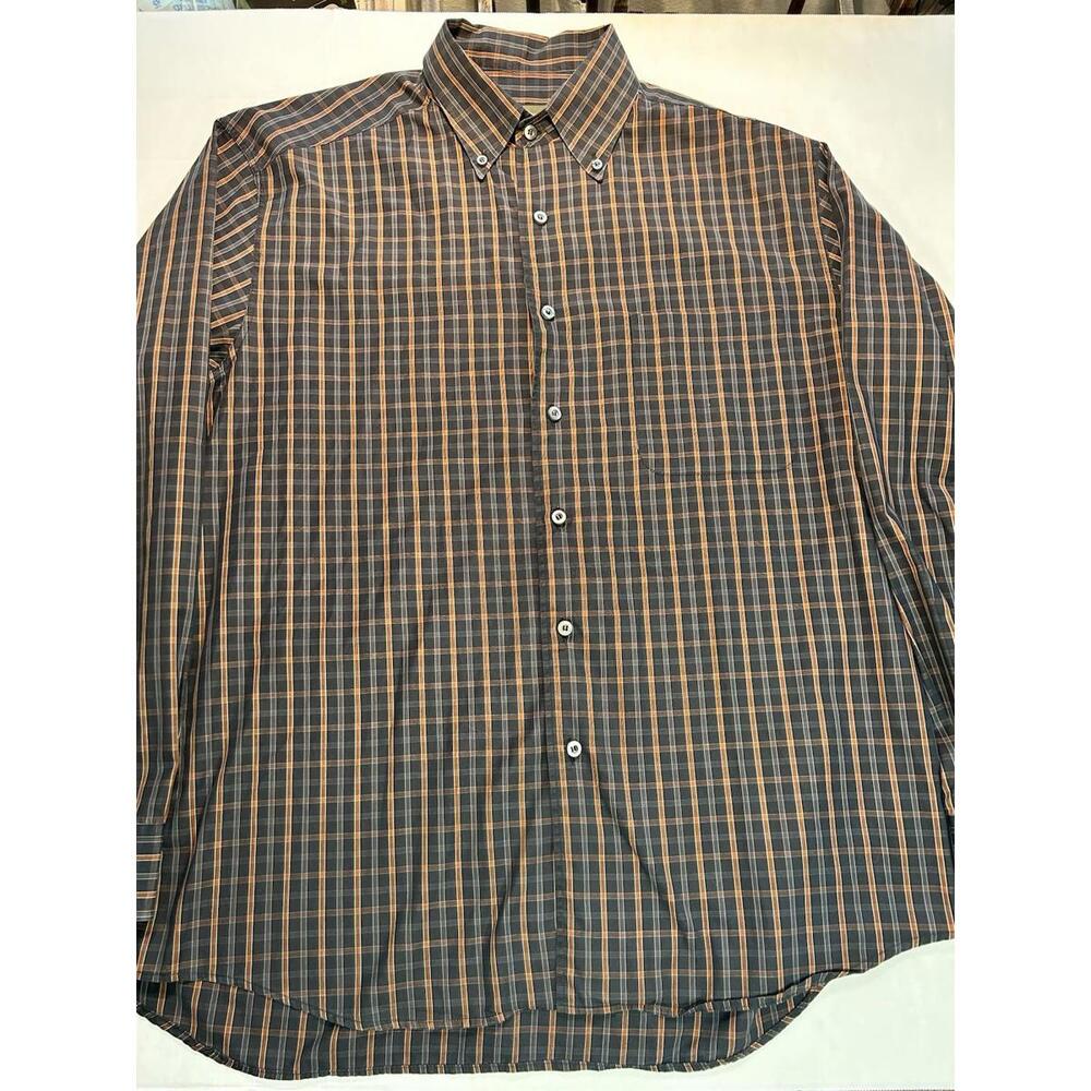 Ermenegildo Zegna Casual Button Down Shirt Black Plaid Premium Cotton Size XL